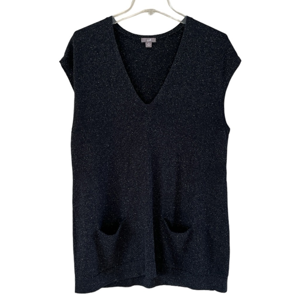 J Jill Sweater Vest Silk Blend V-neck Sleeveless Size Medium Pockets longer